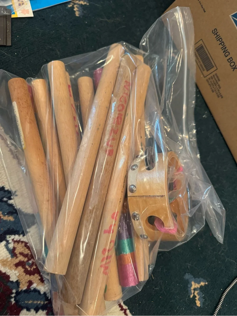 Handheld Wooden Rhythm Sticks and Tambourine Set - Multicolor